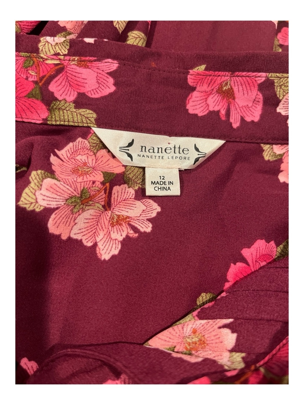 NWT Pink Floral Shirt Dress Nanette Lepore Sangria Pink Tie Belt Size 12 - Picture 12 of 15